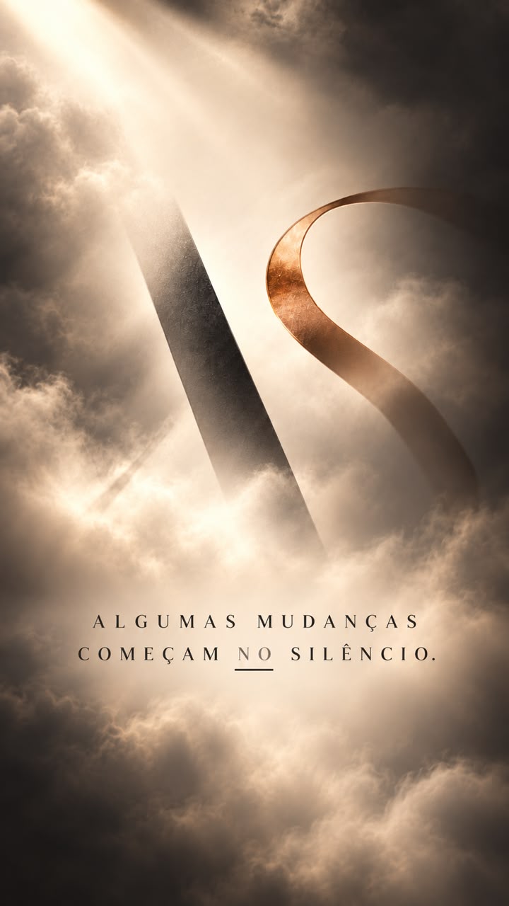 Monograma AS em grafite e cobre entre nuvens iluminadas, com a frase: algumas mudanças começam no silêncio.